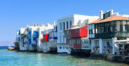 Picturesque view of the Mykonos waterfront.