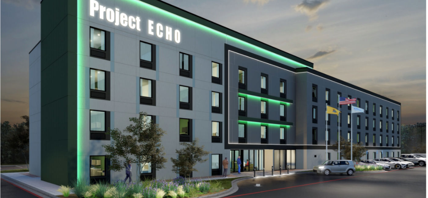 Image: Rendering of a Project ECHO extended-stay hotel. (photo via Wyndham Hotels & Resorts) ((photo via Wyndham Hotels & Resorts))