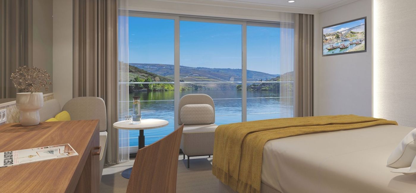 Image: A rendering of the Panorama Suite onboard the Avalon Alegria. (photo via Avalon Waterways) ((photo via Avalon Waterways))