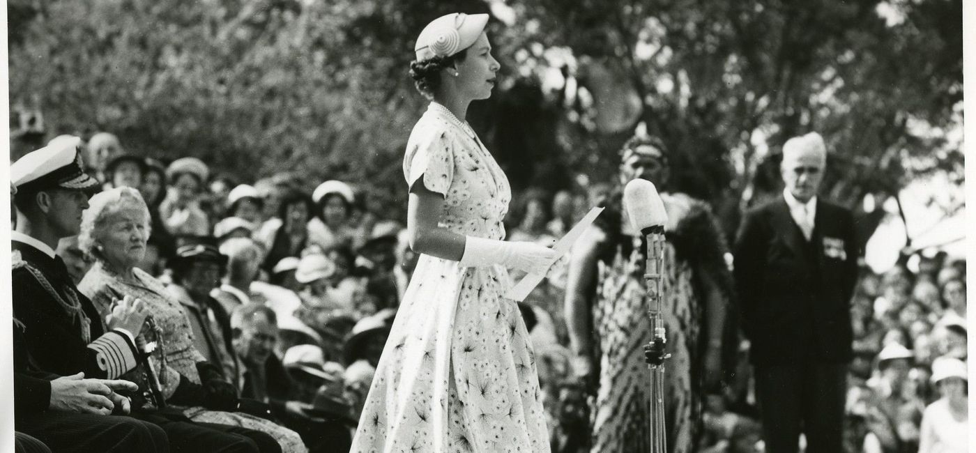 Image: Queen Elizabeth visiting New Zealand just months after her coronation in 1953. (Archives New Zealand)
