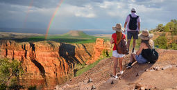 Family hiking in Grand Canyon National Park, Arizona.