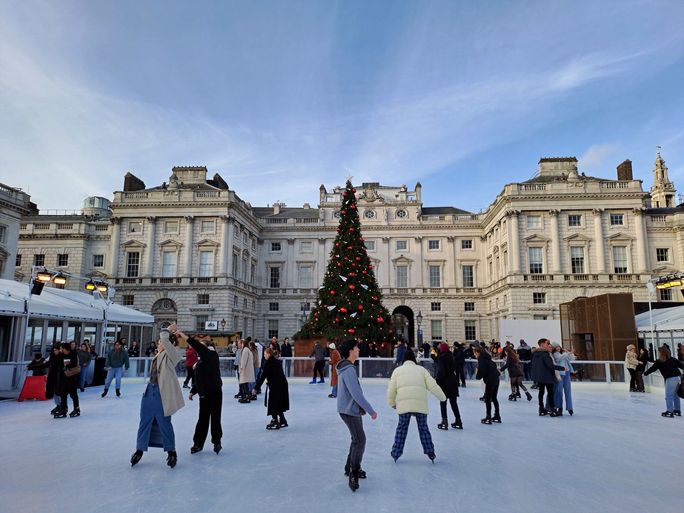 Ice skaters at Somerset House in London London, Christmas, London at Christmas