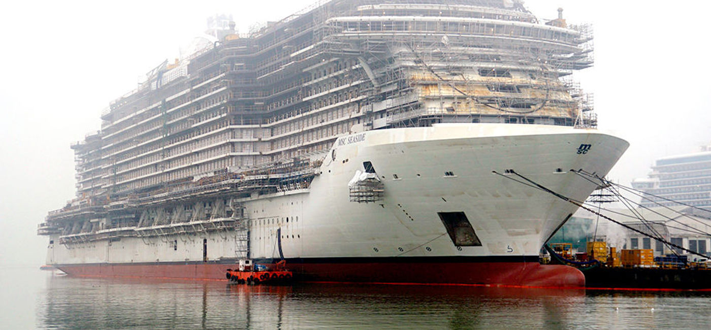 Image: PHOTO: MSC Cruises’ newest MSC Seaside under construction at the Fincantieri shipyard in Monfalcone, Italy. (Photo by Jason Leppert)
