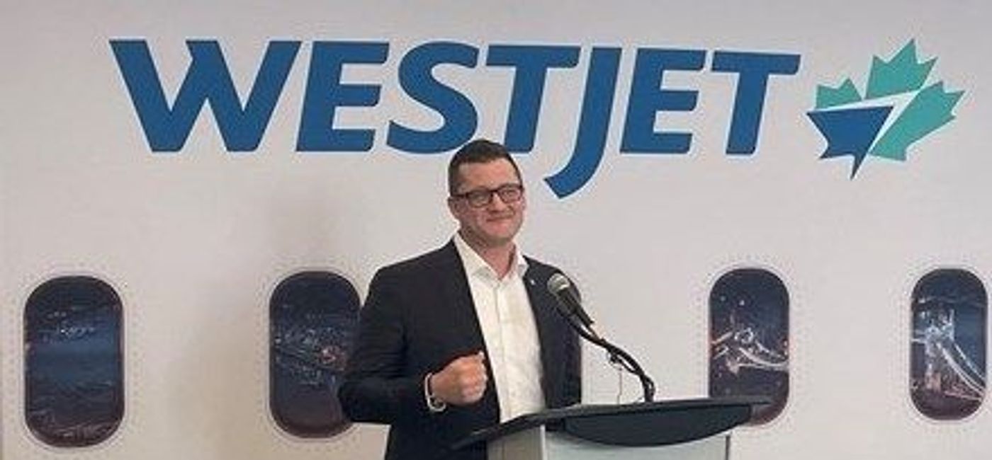 Image: Chris Hedlin, WestJet, Vice-President, Network & Alliances helps launch the Calgary/Rome route. (CNW Group/WESTJET, an Alberta Partnership) (WestJet/CNW Group)