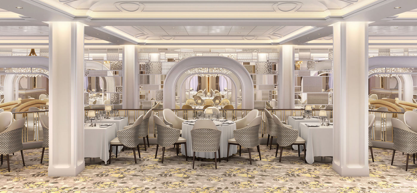 Image: The Grand Dining Room on Oceania’s new Vista. Rendering courtesy of Oceania Cruises. (Photo Credit: Oceania Cruises)