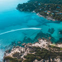 Aerial view of the coastline in Halkidiki, Greece