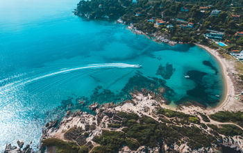 Aerial view of the coastline in Halkidiki, Greece