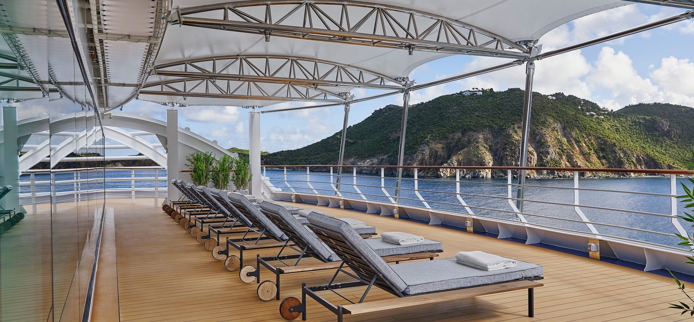 Image: The Otium outdoor spa deck on Silver Dawn, due out April 1, 2022. (Photo via Silversea Cruises)