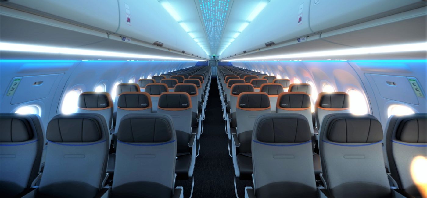 Image: The the Airbus A321 Long Range single-aisle aircraft with the Airspace by Airbus interior. (JetBlue Media)