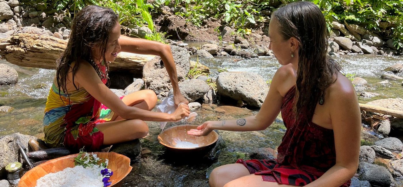 Image: Tahiti is working to promote local culture, such as natural beauty rituals with coconut, avocado and salt while bathing in a river. (Photo by Theresa Norton)