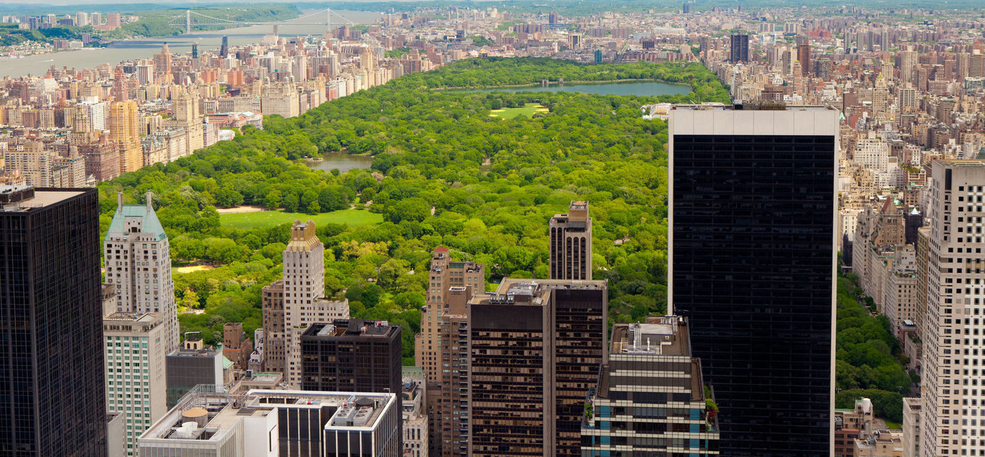 Image: Aerial view of Central Park sitting amid New York City skyscrapers, New York. (photo via iStock/Getty Images E+/naphtalina)