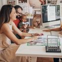 A family working with a travel advisor