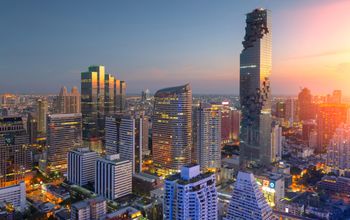 Aerial view of Bangkok modern office buildings, condominium