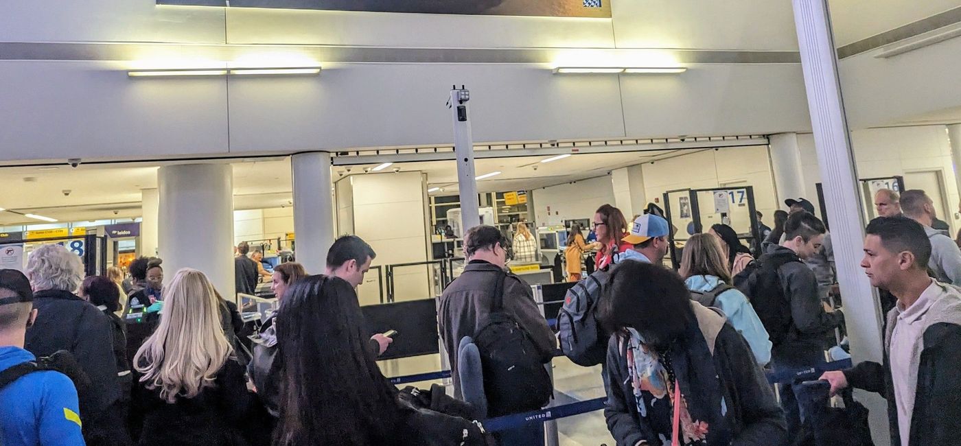 Image: TSA line at Newark International Airport. (Photo Credit: Claudette Covey)
