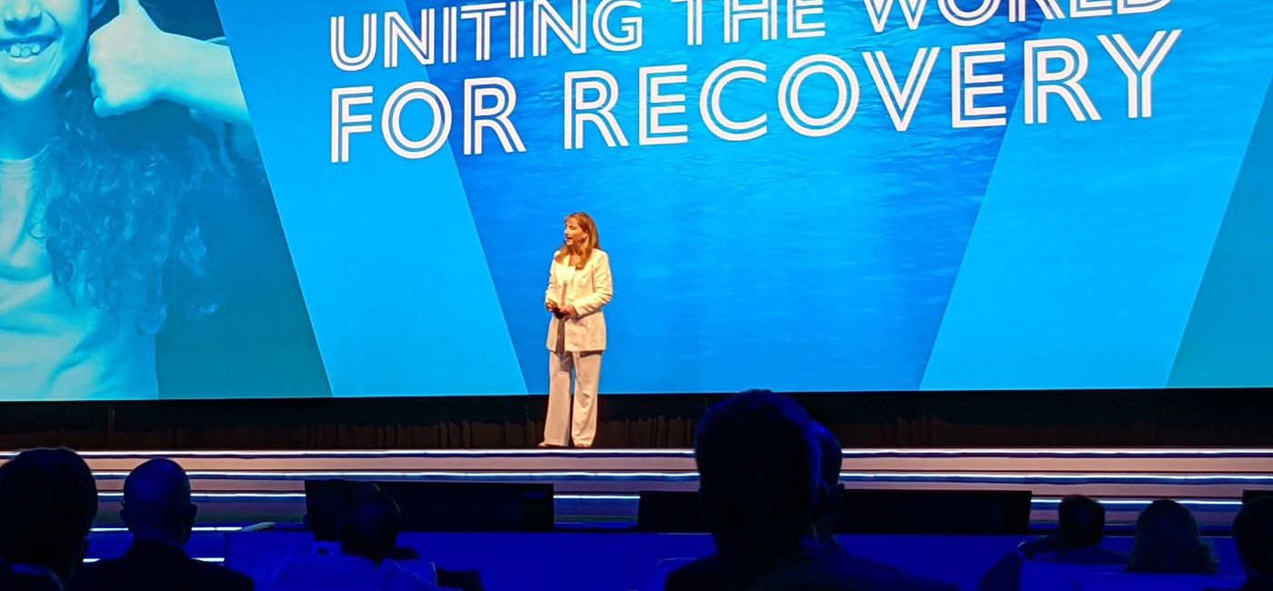 Image: WTTC President and CEO Gloria Guevara speaks at the 2021 Global Summit in Cancun. (photo by Eric Bowman)