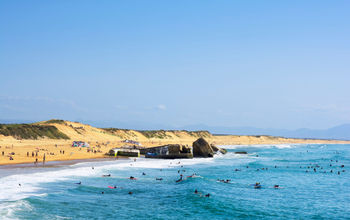 Surfers off of Capbreton, France near Hossegor