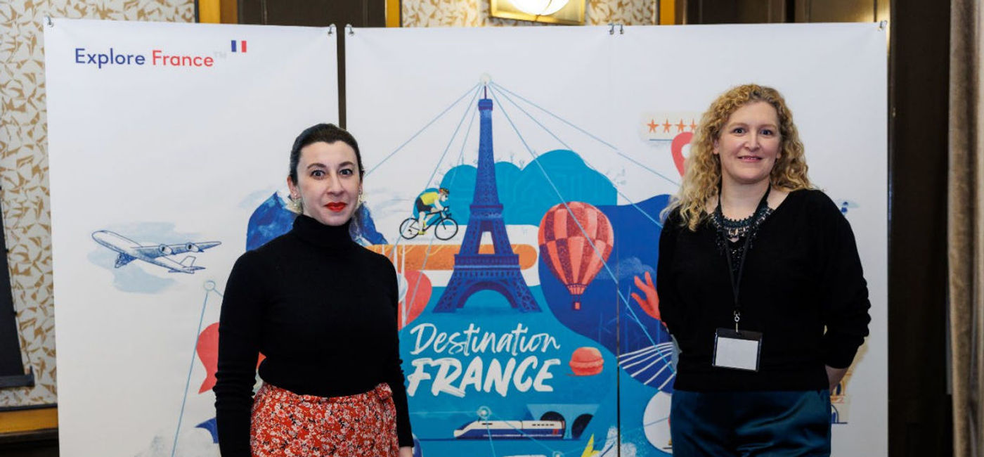 Image: Mélanie Paul-Hus, directrice d'Atout France Canada (droite) et Sophie Lagoutte, Consule Générale deFrance à Montréal (gauche) - Crédit : Patrick Desrochers (Photo Credit: Destination France 2023)