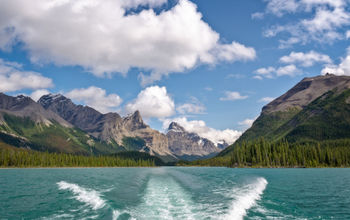 Cruise ship near Jasper National Park, Alberta, Canada.