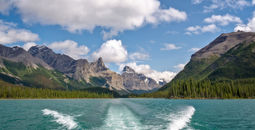 Cruise ship near Jasper National Park, Alberta, Canada.