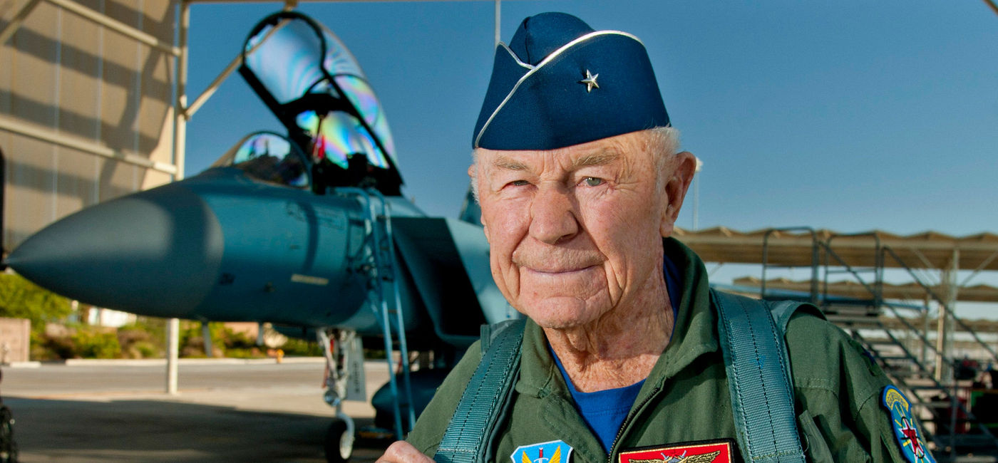 Image: PHOTO: Aviation legend Chuck Yeager died on Monday at the age of 97. (Flickr/DVIDSHUB) (DVIDSHUB via Flickr)