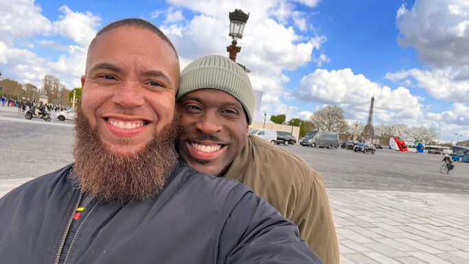 McNair-Faulk (left) and his husband in Paris McNair-Faulk (left) and his husband in Paris