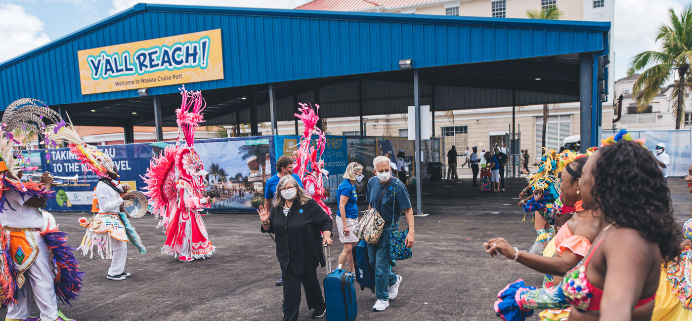 Image: Nassau Cruise Port welcomed passengers with dancers as it operated as a homeport for the first time ever. (Photo via Cay Focus / Nassau Cruise Port Ltd.) (Nassau Cruise Port)