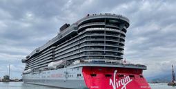 Virgin Voyages' Resilient Lady during sea trails. (photo via Virgin Voyages)