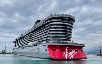 Virgin Voyages' Resilient Lady during sea trails. (photo via Virgin Voyages)