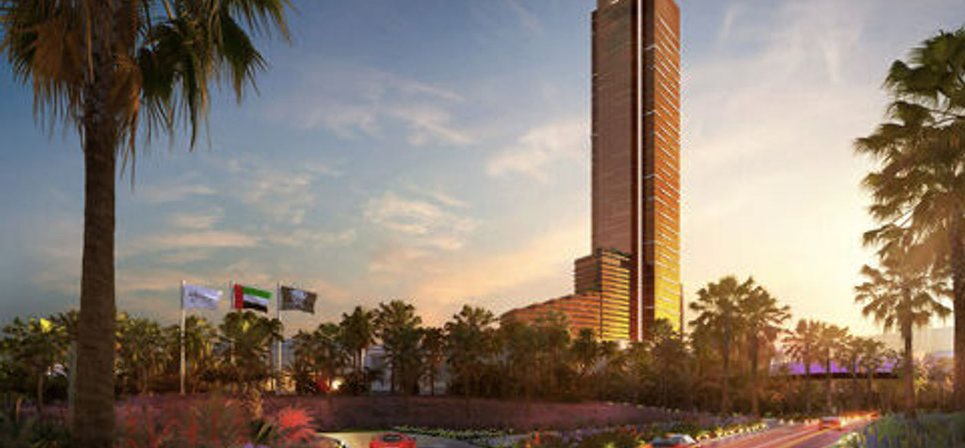 Image: Rendering of Wynn Al Marjan Island - Exterior view from entrance (Wynn Resorts)