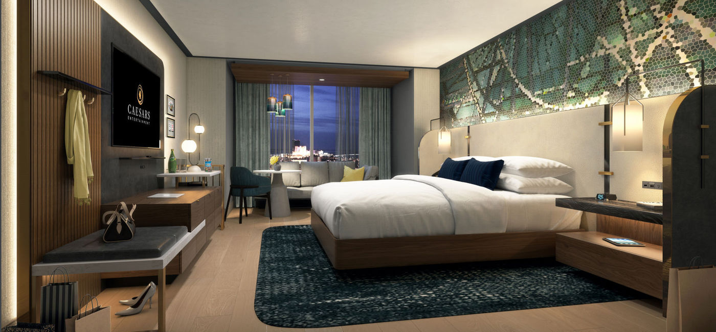 Image: A rendering of a room at Harrah’s Atrium Tower. (photo via Caesars Entertainment)