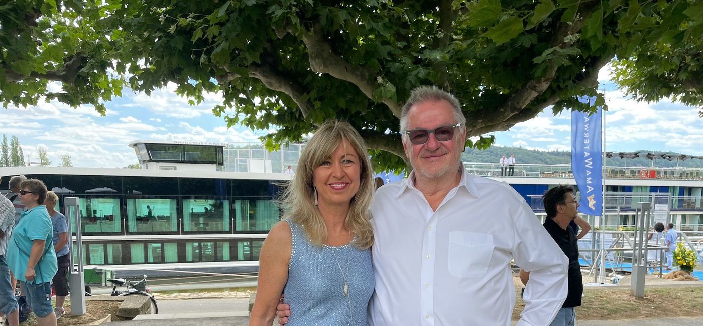 Image: AmaWaterways co-founders Kristin Karst and Rudi Schreiner at the christening ceremony for the line's 26th ship AmaLucia. (Bruce Parkinson)