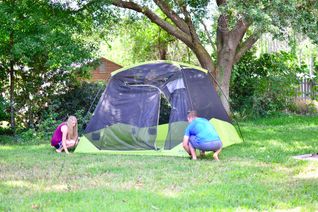 setting up tent, camping tent, woods