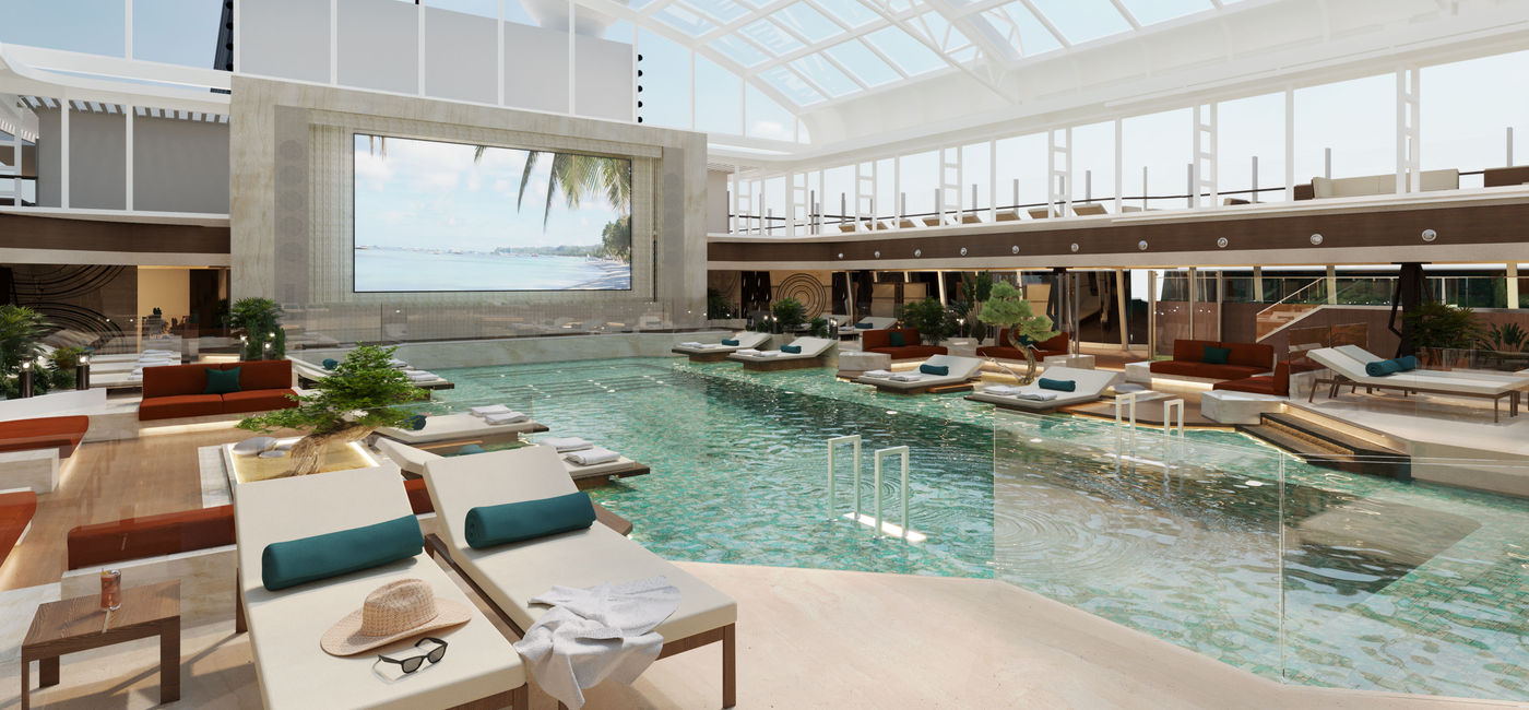 Image: Explora I will have an indoor pool with a retractable glass roof. (Renderings via MSC Group) (MSC Cruises)