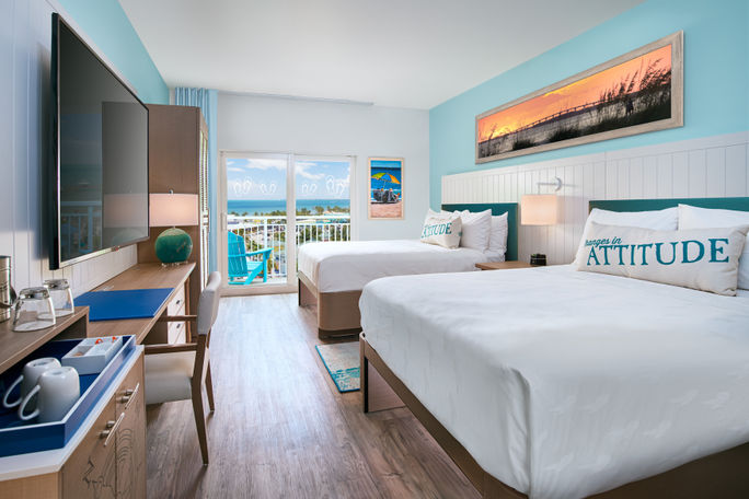 Premium Two Queen Partial Gulf View guest room at Margaritaville Beach Resort Fort Myers Beach. Premium Two Queen Partial Gulf View, Margaritaville, Beach, Resorts, Fort Myers, Florida, guest rooms, accommodations, lodging, stays, hotels