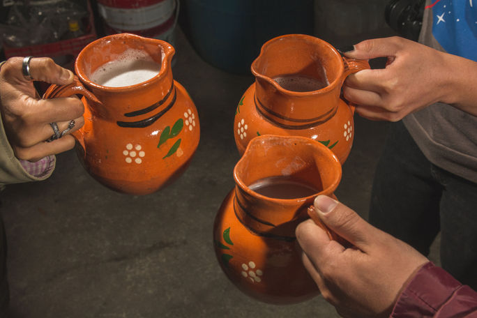 Group of friends enjoying pulque