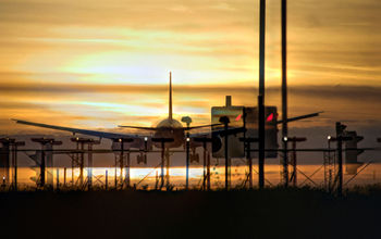 airport, airfield, airplane, jet, sunset, landing, runway, London, Heathrow, UK