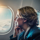 A relaxed airline passenger enjoying the window seat 