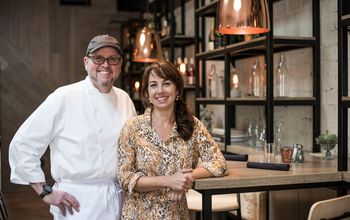 Chef Tom Gray and his wife, Sarah Marie, at their restaurant, Town Hall.