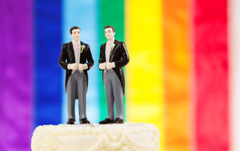 Same Sex Marriage Wedding Cake with Rainbow Flag