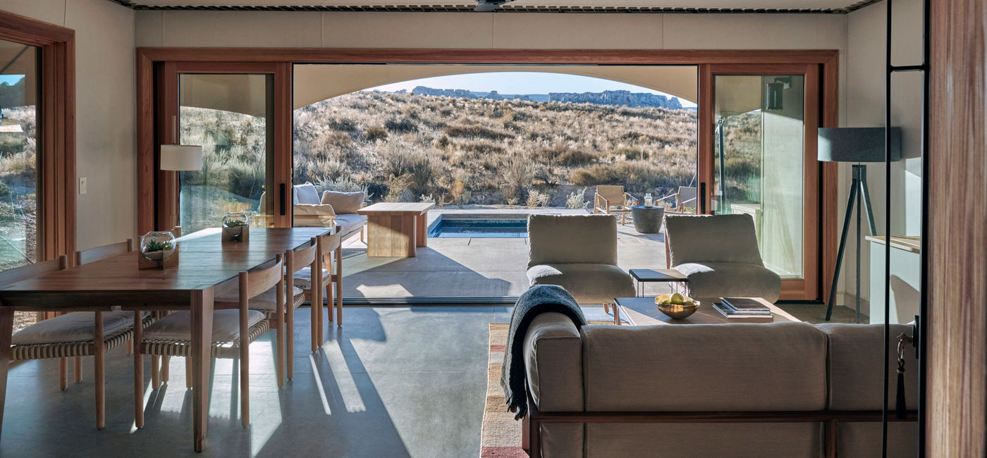 Image: PHOTO: Rendering of lounge at Camp Sarika at Amangiri. (Photo via Luxury Frontiers and Aman)