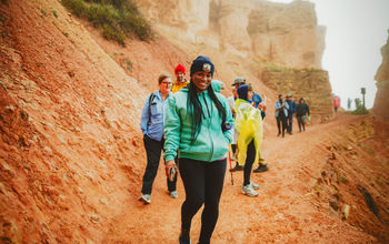 Travelers hiking through the US