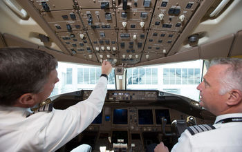 American Airlines pilots at the controls in cockpit