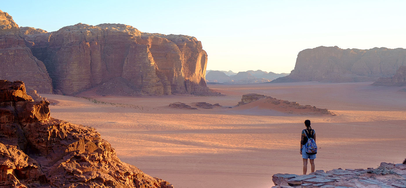 Image: Hiker in Wadi Rum, Jordan (Photo Credit: Goway Travel/george/Adobe Stock)