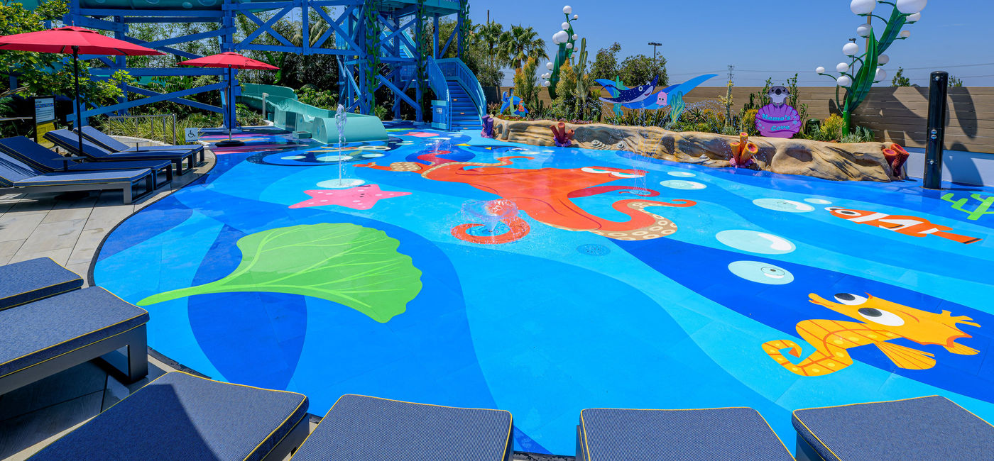Image: Water play area at the new Pixar Place Hotel's Pixel Pool, Disneyland Resort. (Source: Disneyland Resort)