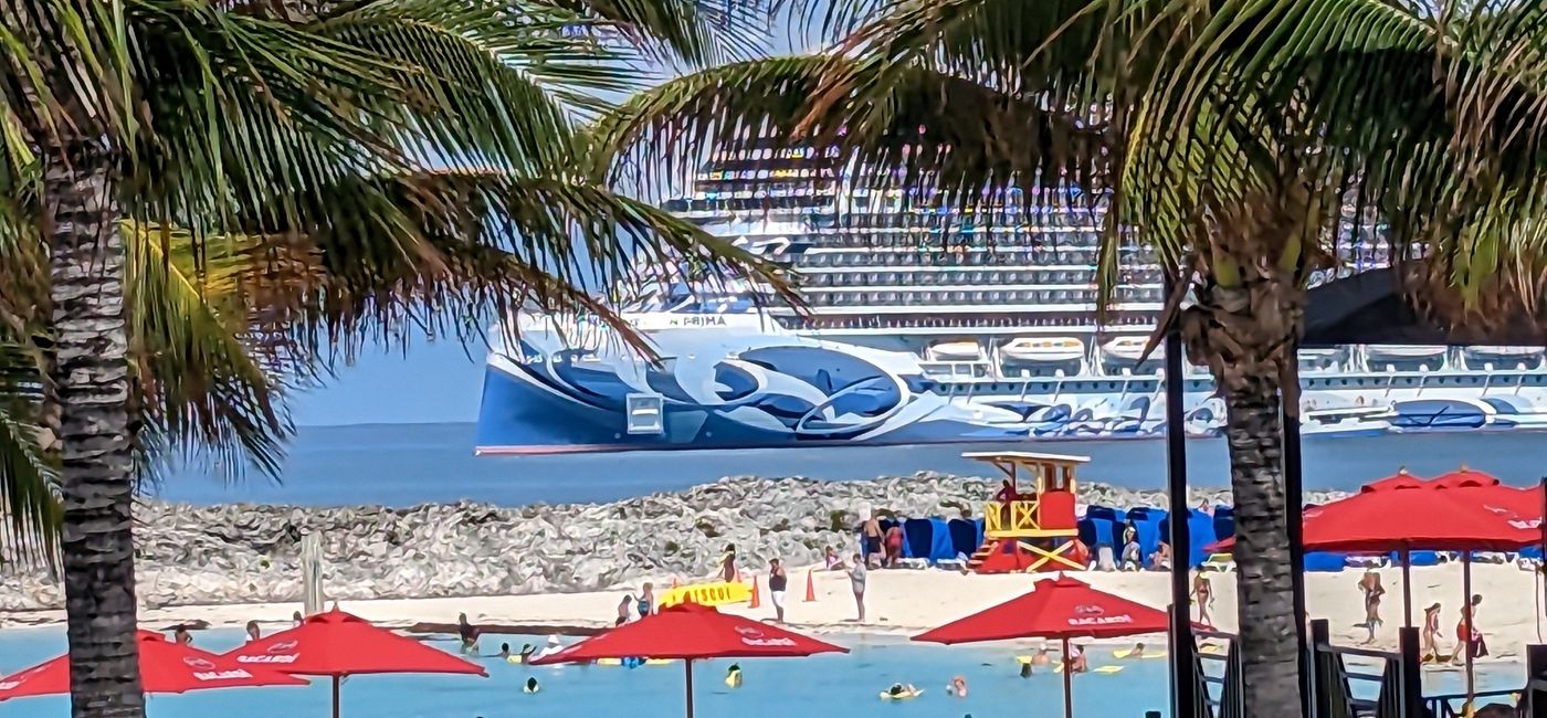 Image: The Norwegian Prima cruise ship docked in Great Stirrup Cay. (photo via Susan Young)