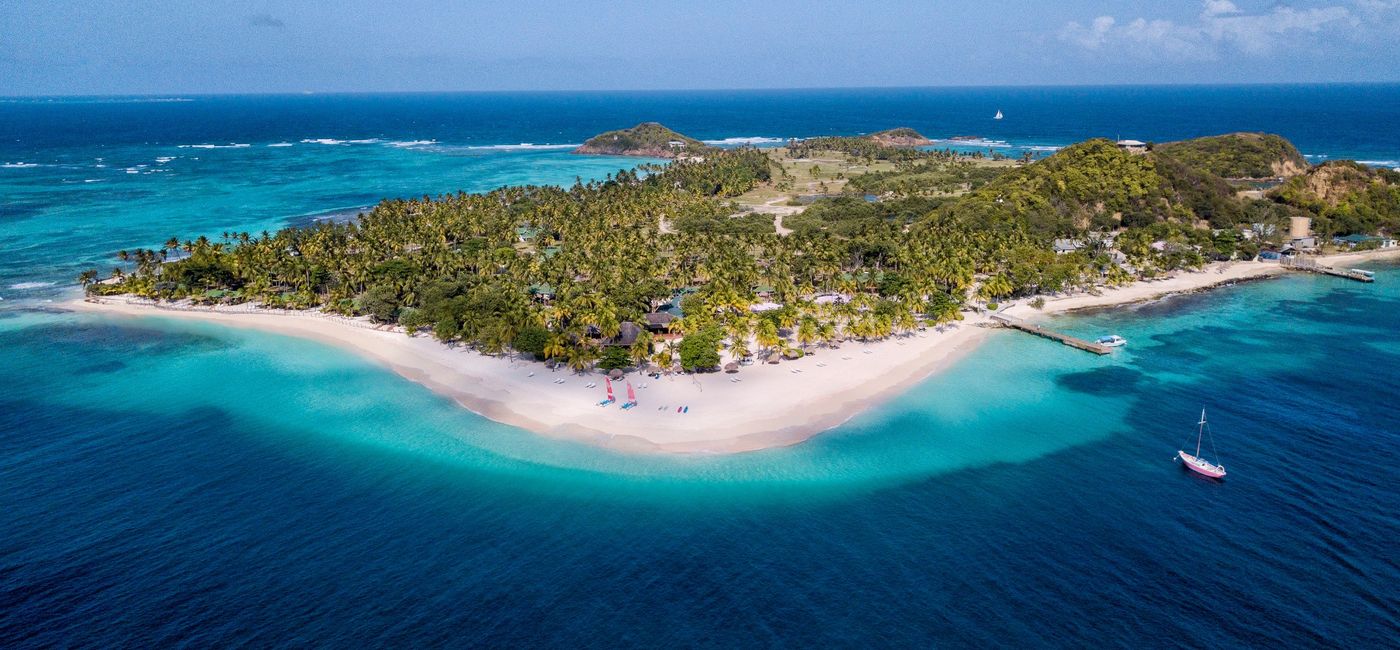Image: Aerial view of Palm Island Resort & Spa, the Grenadines. (photo courtesy of Elite Island Resorts)