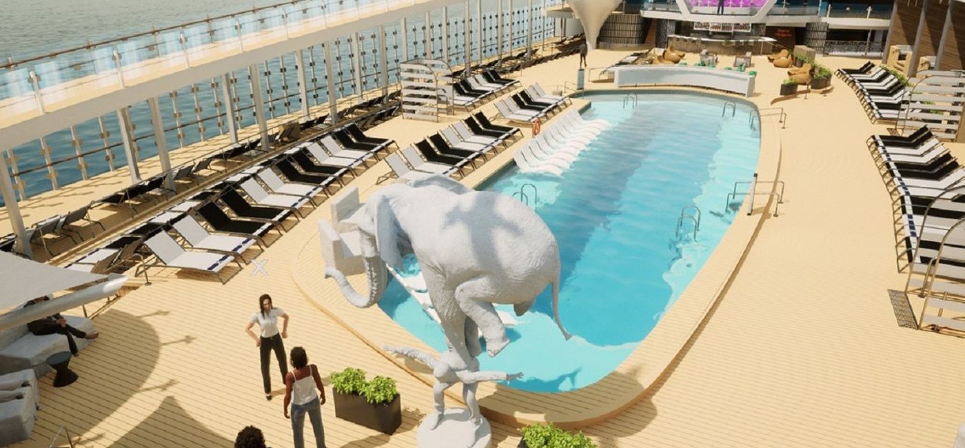 Image: An aerial of Celebrity Beyond's Resort Deck as seen in the digital recreation. (Rendering courtesy of Celebrity Cruises)