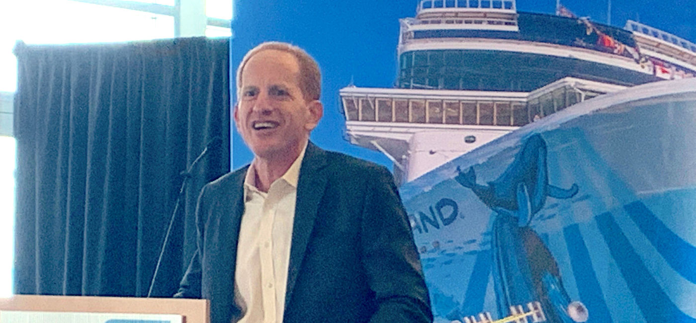 Image: NCL President Harry Sommer celebrates the launch of the Alaska cruise season from Seattle. (Bruce Parkinson)
