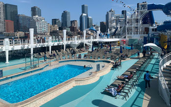 View from Norwegian Bliss of Seattle skyline.