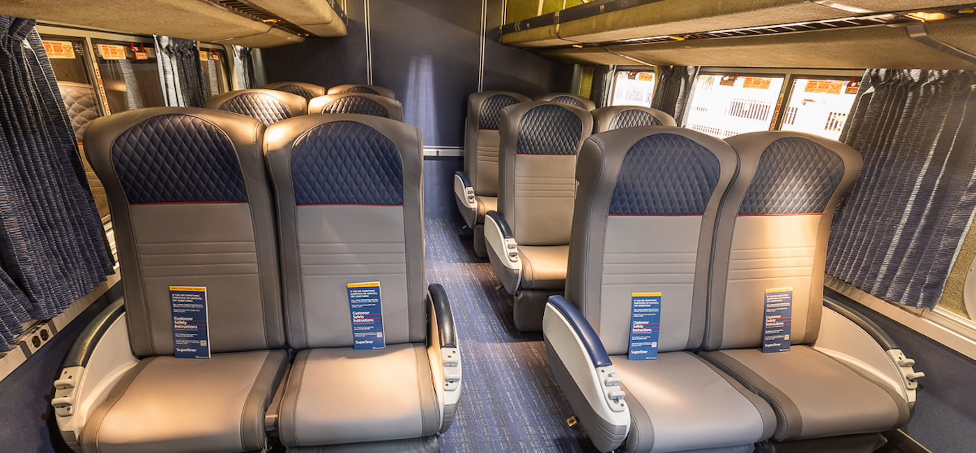 Image: Amtrak's new coach-class seating design for its Superliner fleet. (photo courtesy of Amtrak)